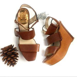 Vince Camuto Brown Niskera Ankle Strap Wedges 7.5